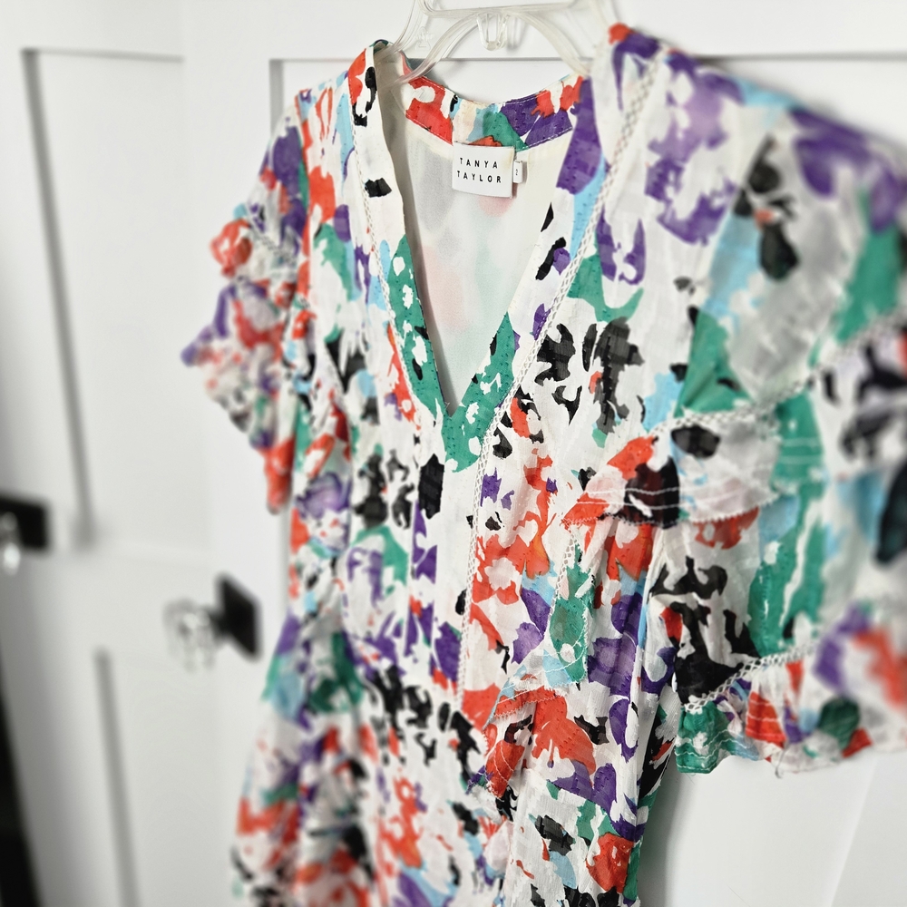 Tanya Taylor Coloful Floral Ruffle Dress Size 2 - Picture 7 of 16